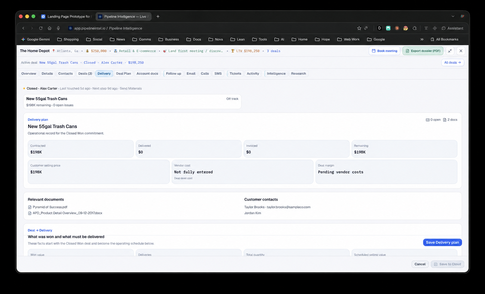 Pipeline Intelligence customer delivery workspace
